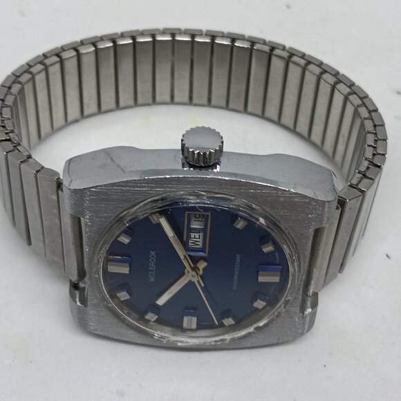 VINTAGE Wolbrook Skindiver Men's 38mm x 34mm Manual Wind Blue Dial Watch - Picture 11 of 13